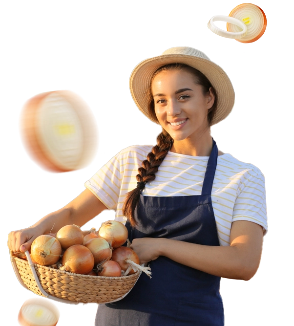 campesina sosteniendo cebollas